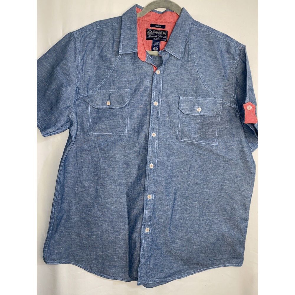 American Rag Men's Size X Large Long Short Sleeve Button Up Shirt Blue Shirt